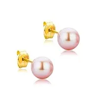 orovi bijoux femme, boucles d'oreilles en or jaune perle d'eau douce rose 6.0/6.5 mm clou d'oreilles 9 kt / 375 or