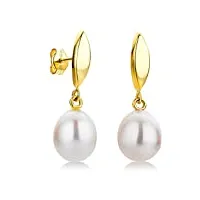orovi bijoux femme, boucles d'oreilles en or jaune perles d'eau douce blanches 8.0 mm, boucles d'oreilles pendantes 9 kt / 375 or