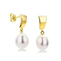 orovi bijoux femme, boucles d'oreilles en or jaune perles d'eau douce blanches 8.0-8.5 mm, boucles d'oreilles pendantes 9 kt / 375 or
