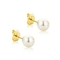 orovi bijoux femme, boucles d'oreilles en or jaune perle d'eau douce blanche 5.0/5.5 mm clou d'oreilles 9 kt / 375 or