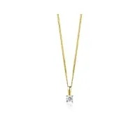 orovi bijoux femme, collier solitaire bicolor, or blanc et or jaune avec diamant 0.04 ct coupé brillant 9 kt / 375 or chaîne 45 cm