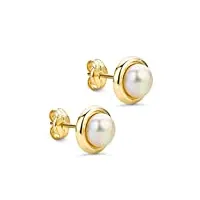 orovi bijoux femme, boucles d'oreilles en or jaune perles d'eau douce blanches 2.5-3 mm, clou d'oreilles 14 kt / 585 or