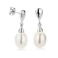 orovi bijoux femme, boucles d'oreilles en or blanc perles d'eau douce blanches 8.0-9.0 mm, boucles d'oreilles pendantes 9 kt / 375 or