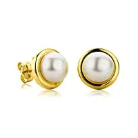 orovi bijoux femme, boucles d'oreilles en or jaune perles d'eau douce blanches 7 mm, clou d'oreilles 9 kt / 375 or