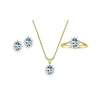 ensemble pendentif et boucles d'oreilles en argent plaqué or jaune 14 carats avec topaze bleue naturelle et diamant avec chaîne et boîte cadeau