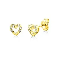 miore bijoux pour femmes clous d'oreilles cœuravec 12 diamants 0.06 ct boucles d'oreilles en or jaune 9 carats / 375 or
