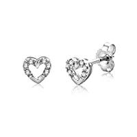 miore bijoux pour femmes clous d'oreilles cœuravec 12 diamants 0.06 ct boucles d'oreilles en or blanc 9 carats / 375 or