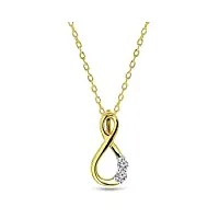 miore bijoux pour femmes collier avec pendentif symbole infini avec 2 diamants 0.05 ct chaîne en or jaune 9 carats / 375 or, longueur 45 cm