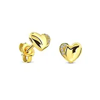 miore bijoux pour femmes clous d'oreilles cœuravec 8 diamants 0.02 ct boucles d'oreilles en or jaune 9 carats / 375 or