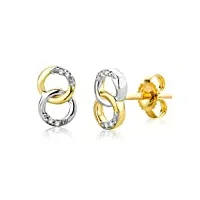miore bijoux pour femmes clous d'oreilles double cercles avec 8 diamants 0.02 ct boucles d'oreilles en or bicolor or jaune et or blanc 9 carats / 375 or