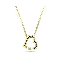 miore bijoux pour femmes collier avec pendentif cœuret diamant solitaire 0.01 ct chaîne en or jaune 9 carats / 375 or, longueur 45 cm