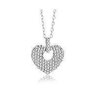 miore bijoux pour femmes collier pendentif cœuravec 92 diamants pavés 0.20 ct chaîne en or blanc 9 carats / 375 or, longueur 45 cm