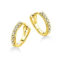 miore bijoux pour femmes boucles d'oreilles créoles avec 16 diamants 0.10 ct créoles en or jaune 9 carats / 375 or