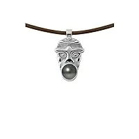 blue pearls le pur plaisir des perles collier homme tribal en cuir, perle de tahiti et argent massif 925