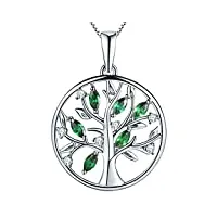 yl arbre de vie collier femme en argent 925 bijoux pendentif émeraude collier, chaîne elégante 45-48 cm