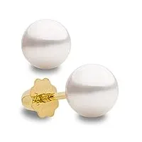 secret & you boucles d'oreilles en perles pour bébés et filles perles rondes blanches avec vis spéciales - disponible en or 18 carats ou en argent sterling 925 et différentes tailles