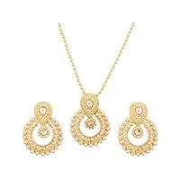 touchstone bollywood indien élite mughal kundan polki chercher chandbali lune fausses perles concepteur de mariée bijoux pendentif ensemble pour femme ton d'or