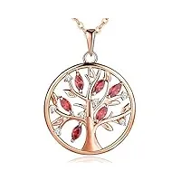 jo wisdom collier pendentif arbre de vie yggdrasil argent 925 femme aaa zirconium pierre de naissance de janvier couleur grenat avec plaqué or rose