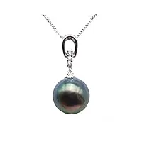 jyx collier avec pendentif en or 18 carats 9,5 mm avec perles rondes noires de tahiti et diamants, perle, perle
