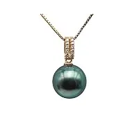 jyx collier avec pendentif en or 18 carats 9,5 mm avec perles rondes noires de tahiti et diamants, perle, perle
