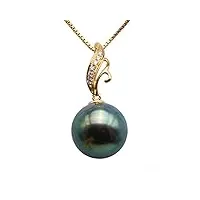 jyx aaa+ tahiti perle or 18 k 10,5 mm paon vert rond noir perle de tahiti pendentif collier diamants