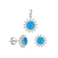 parure de bijoux avec opale bleu synthétique argent sterling 925