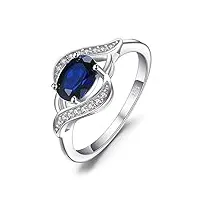 jewelrypalace ovale bague solitaire saphi bleu synthetique en sterling argent 925 pour fille, bagues pierre anneau fin femme zircone cubique, ensemble parure de bijoux cadeau d'anniversaire