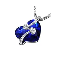 dephini - collier cœur superbe cœur pendentif avec petit oxyde de zirconium et argent sterling 925 chaîne de 45,7 cm bleu cristal de sw collier pour femme cadeau pour femmes, filles, lady