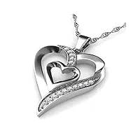 dephini collier bijoux de mode double cœur | zircone cubique cristaux| collier pendentif cœur en argent sterling 925 | colliers pour femmes | cadeaux pour femme