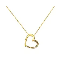 orovi bijoux femme, collier en or jaune pendentif coeur avec diamants 0.1 ct chaîne 9 kt / 375 or