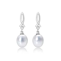diamond treats boucles d'oreilles perle de culture en or blanc 9 carats, boucles d'oreilles avec perles blanches, boucles d'oreilles perles en or 9ct pour femme et jeune fille