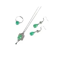 ensemble de bijoux pour femme en argent sterling 925 - vert jade - boucles d'oreille, pendentif, bague