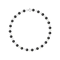 pearls & colors - collier véritables perles de culture d'eau douce rondes 9-10 mm - qualite aa+ - colori "black & white" - anneau marin argent 925 - longueur 42 cm - bijou femme classique