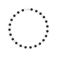 pearls & colors - collier véritables perles de culture d'eau douce rondes 9-10 mm - qualite aa+ - colori "black & white" - mousqueton argent 925 millièmes- longueur 42 cm - bijou femme classique
