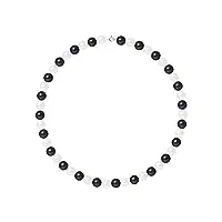 pearls & colors - collier véritables perles de culture d'eau douce rondes 9-10 mm - qualite aa+ - colori "black & white" - anneau ressort argent 925 - longueur 42 cm - bijou femme classique