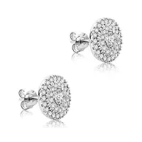 orovi schmuckanthony boucles d'oreilles pour femme en or blanc 9 carats avec diamants brillants 0,34 carat, petits diamants 0,42 carat, or 375