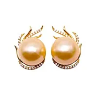 jyx boucles d'oreilles à tige en or jaune 14 carats de qualité aaa avec perles de culture des mers du sud 13 mm