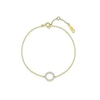 fancime bracelet avec pendentif cercle en or jaune 585 14 carats, charm cadeau bijoux pour femmes filles - longueur du bracelet : 16 + 2 cm