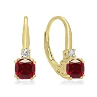 boucles d'oreilles femme/pendantes 14 ct or jaune rubis & rond blanc diamant