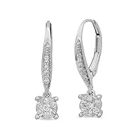 boucles d'oreilles femme/pendantes 0.35 ct 14 ct or blanc rond blanc diamant style
