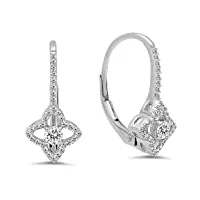 boucles d'oreilles femme/creoles 0.42 ct 14 ct or blanc rond blanc diamant fleur