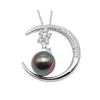 jyx pearl jwegifts collier avec pendentif lune de qualité aaa 11,5 mm perle de culture de tahiti noir pour femme