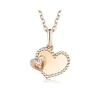 daesar 18k collier en or pour les femmes coeur avec diamant en or rose pendentif collier chaîne 45cm (1.53g)