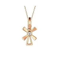 daesar 18k or collier pour femmes moulin À vent et diamant or rose pendentif collier chaîne 45cm (1.53g)
