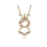 daesar 18k or collier pour les femmes princesse et diamant chaîne pendentif en or rose collier 45cm (1.53g)