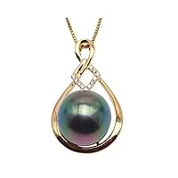 collier avec pendentif en perles de culture de tahiti en or 18 carats de 10,5-11,5 mm avec des diamants brillants 18"