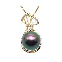 jyx collier avec pendentif rond en or 18 carats avec perles de culture de tahiti vert paon 11 mm