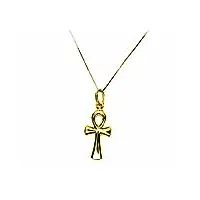 collier en or jaune, 18 carats, chaîne vénitienne avec pendentif croix de la vie égyptienne pour enfants, adolescentes et femmes