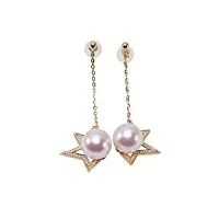 jyx or 14 k 9 mm akoya perle de culture pendentif en forme boucles d'oreilles star-style