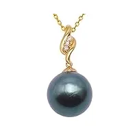 jyx pearl pendentif en or 18k collier de perles de culture de tahiti noires avec diamants de 11.5mm